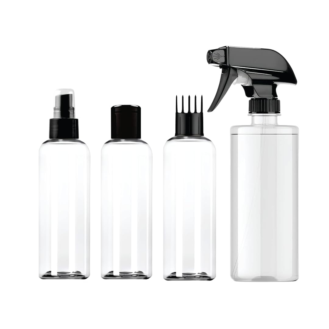 joyus Refillable Plastic Bottle Set with Spray Pump, Flip Cap, Applicator Comb & Trigger Sprayer | Multipurpose Empty Bottles for Hair Oil Shampoo Cleaner Sanitizer | Leakproof | Pack of 4-picture-35
