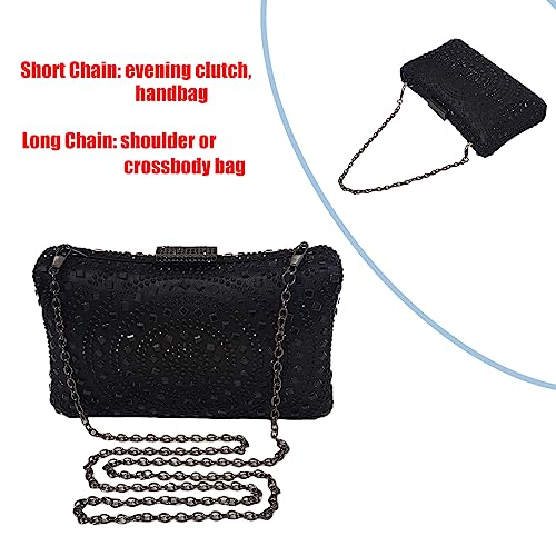 Image of Crystal Box Clutch Rhinestone Handbags For Women Party Purse Wedding Evening Bag