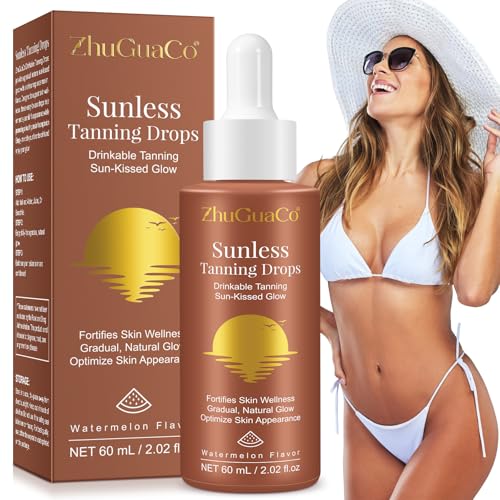 Tanning Drops To Drink Self Tanner Drops for Face & Body Natural Sun-Kissed Glow Sunless Tanner with Organic & Natural Ingredients for All Skin Types Watermelon Flavor (1PCS)