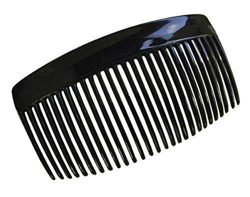 Parcelona French Glossy Black Large Celluloid Good Grip Updo 27 Teeth Hair Side Combs - 4 Inches