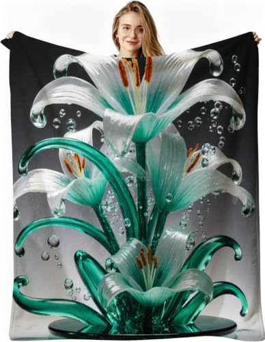 Nuphtun Mantas para Sofa Grandes 150x200 cm Flores de Color Cyan, Manta 3D de Franela Tamaño Matrimonial, Ultra Suave y Agradable a la Piel, Lavable, Sofá y Ver Series, AW6417