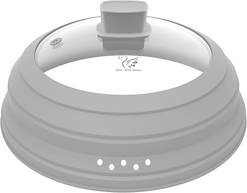 Cubierta de vidrio para salpicaduras de microondas, tapa protectora con silicona plegable para placa de olla de alimentos, 9.8 pulgadas, color gris