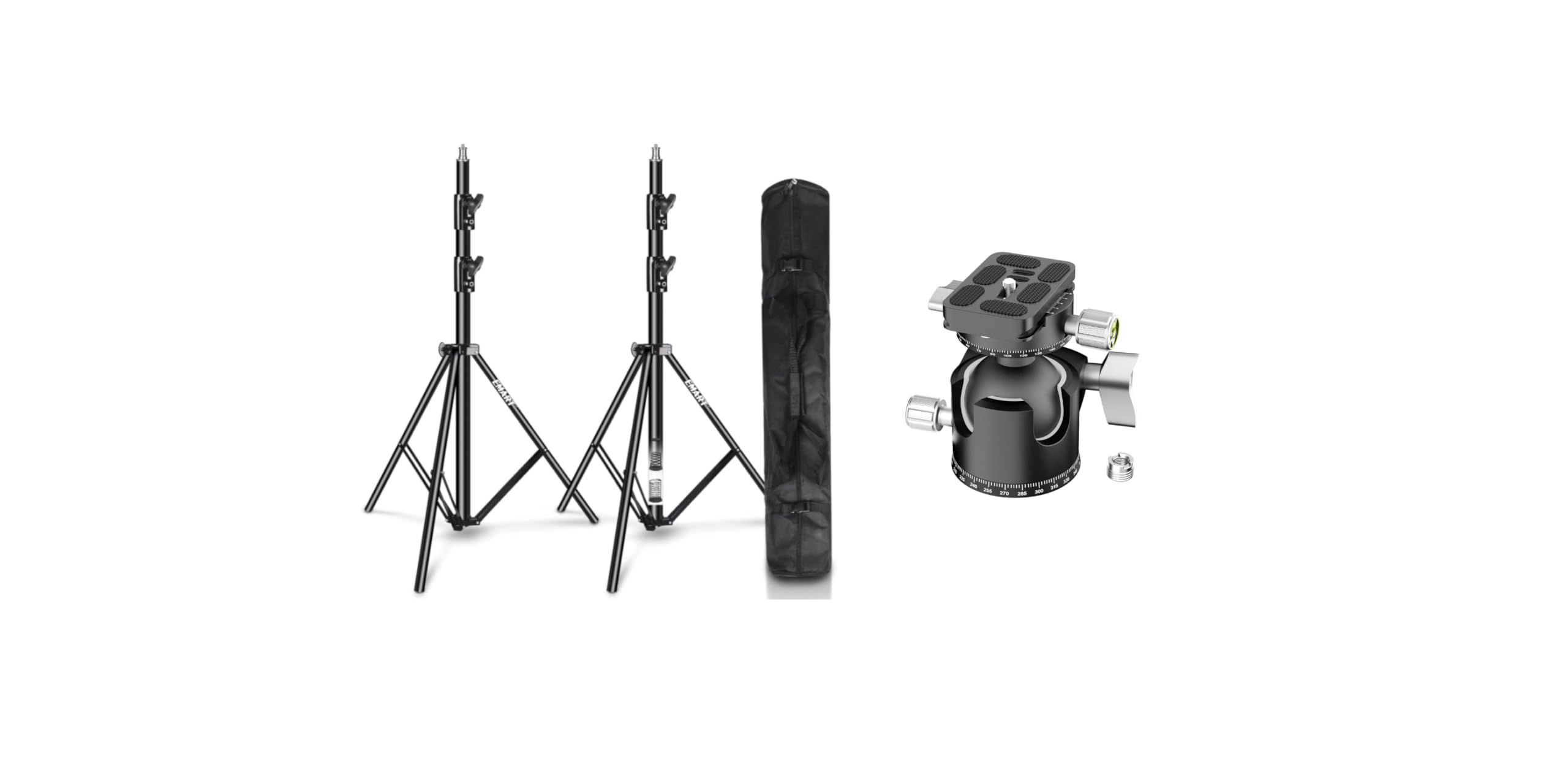 EMART 2 Pack Heavy Duty Light Stand 8.5ft and EMART Low Profile Tripod Ball Head