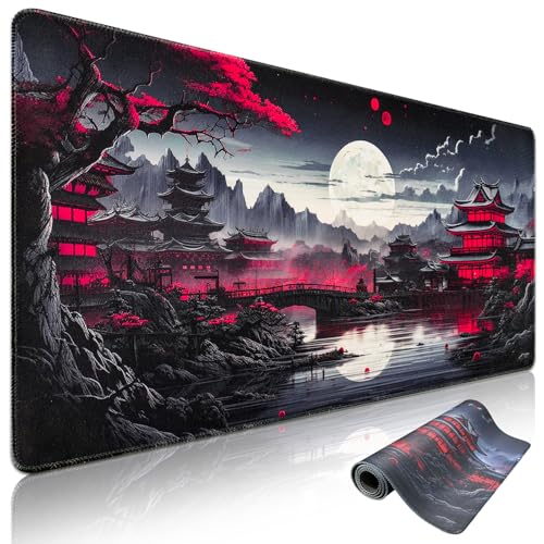 Niviy Tappetino Mouse XXL,900x400x3mm Tappetino per Mouse con Motivo Luna e antichi Motivo di costruzione,Mouse pad da gaming in gomma antiscivolo di grande dimensione per tavolo, computer desktop
