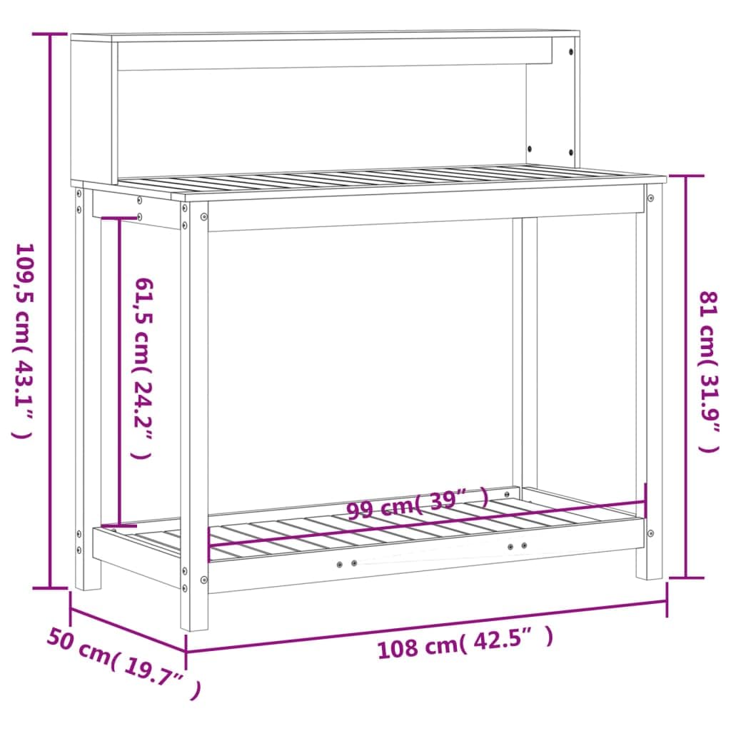 vidaXL Mesa plantación con estantes Madera impregnada 108x50x109,5 cm