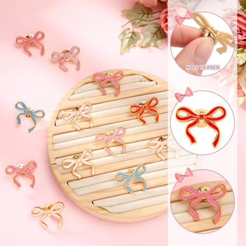 Image of Tondiamo 24 Pcs Girls Bow Enamel Pins Bulk Ribbon Lapel Pins for Women Girl Clothes Hats Bag Decor Holiday Gifts