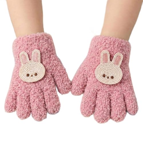Image of Kraptick Kids Winter Gloves - Ultra-Soft Thick Knit Fuzzy Warm Mittens for Boys & Girls Cute Bear Patch Thermal Hand Warmers for Toddlers & Children -1
