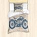 Produktbild ABAKUHAUS Motorrad Bettbezug Set für Einzelbetten, Retro Chopper Reiter, Milbensicher Allergiker geeignet mit Kissenbezug, Blasses Sepia Dunkles Himmel Blau Blasser Redwood