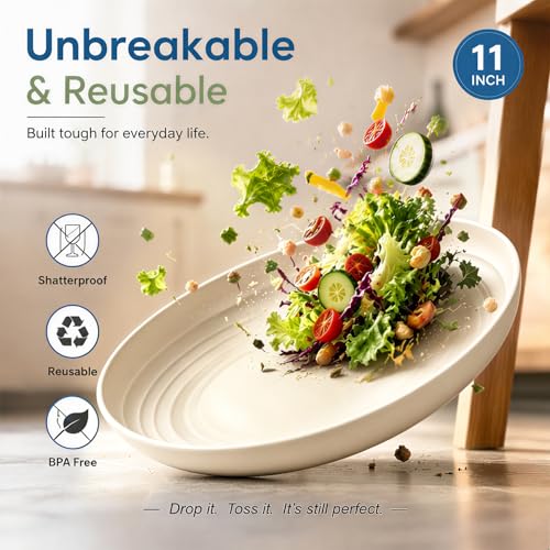 Image of 11In Wheat Straw Camp Plates Set, 6PCS Deep Dinner Plates, Beige
