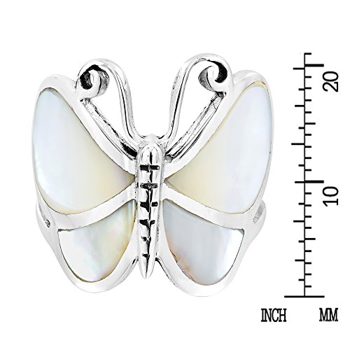 Aeravida Captivating Butterfly Motif White Mop Statement .925 Sterling Silver Ring (8) #TOP3