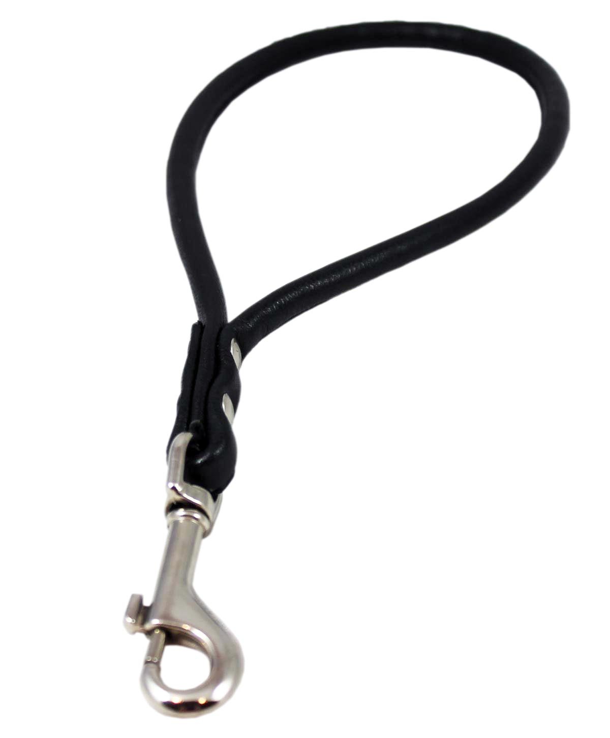Laisse courte en cuir véritable rond 12 pouces noire Dogs My Love