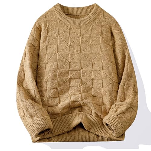 Mens Casual Loose Fit Pullover Sweater Knitted Long Sleeve Solid Sweaters Solid Color Comforable Round-Neck Sweater2