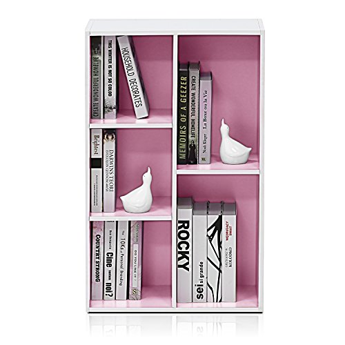 Image of Furinno LUDER Book Shelf, 5-Cube Bookshelf, Reversible Bookcase, 9.4 x 19.5 x 31.5, Easy Assembly, for Living Room, Bedroom, Home Office, White /Pink