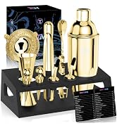 IOV Cocktail Shaker Bar Set - 18oz & 28oz Boston Shakers, Strainer, Jigger, Tool Bag, Recipe Cards, Gold