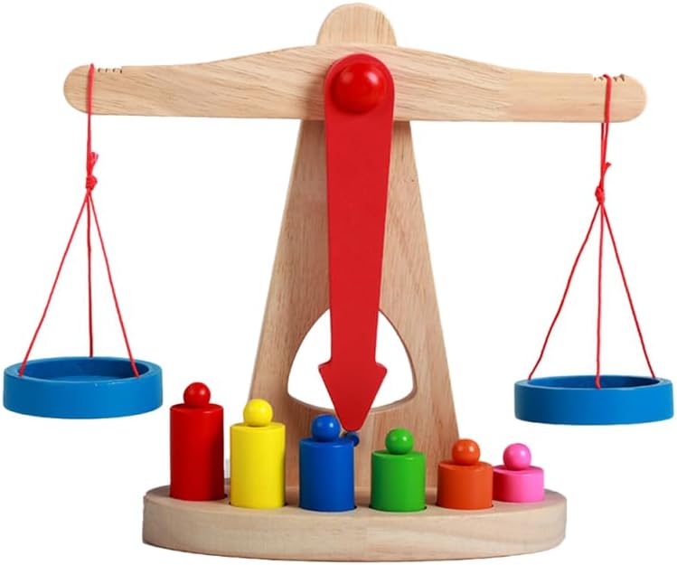 ibasenice Educational Toy Balance Scale for Kids Wooden Montessori Scale for Classroom Learning and Preschool Measurement 8.7 X 3.7 X 6.7 Inches
