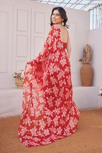 Image of MIRCHI FASHION Saree for Woman Chiffon Floral Printed | Lightweight Comfortable Daily Wear Women's Sari with Unstitched Blouse Piece (Available in 15 Colors)