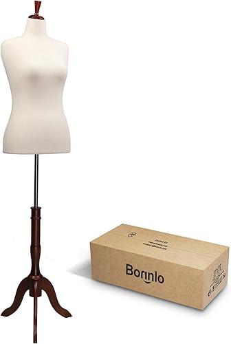 Bonnlo Forma de vestido femenino con forma de maniquí pinable con base de trípode de madera (beige, 10-12)