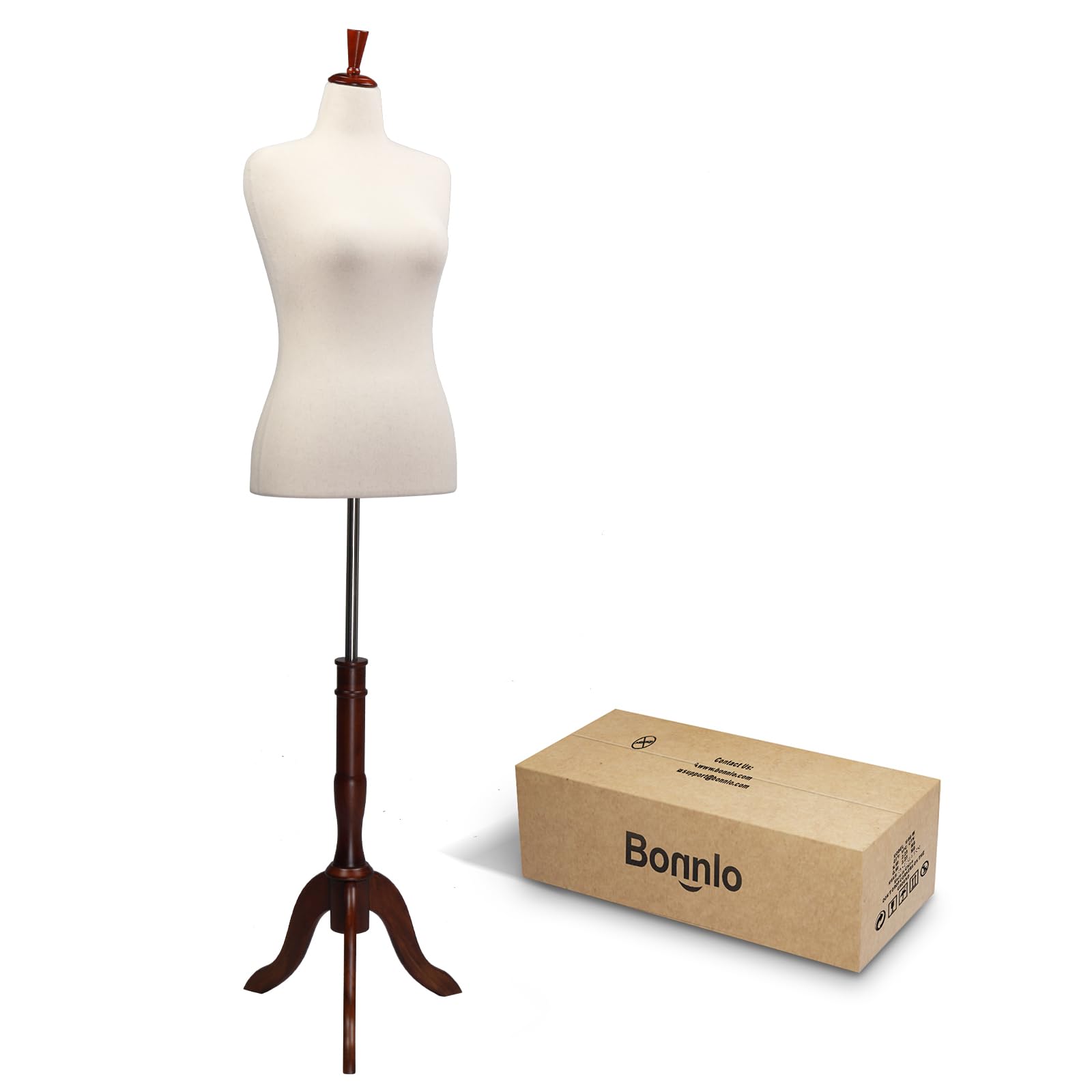 Bonnlo Pinnable Female Mannequin Torso (Size 10-12) with Elegant Wooden Tripod Base