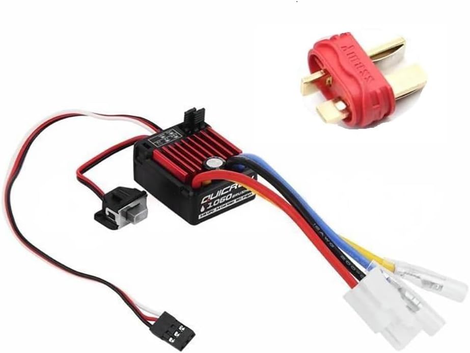 QuicRun 1060 60A Brushed Electronic Speed Controller for HobbyWing ESC 2-3S Lipo SBEC 6V 3A Water Proof Dust-Proof for 1:10 Sport (1060 60A T Plug-M)