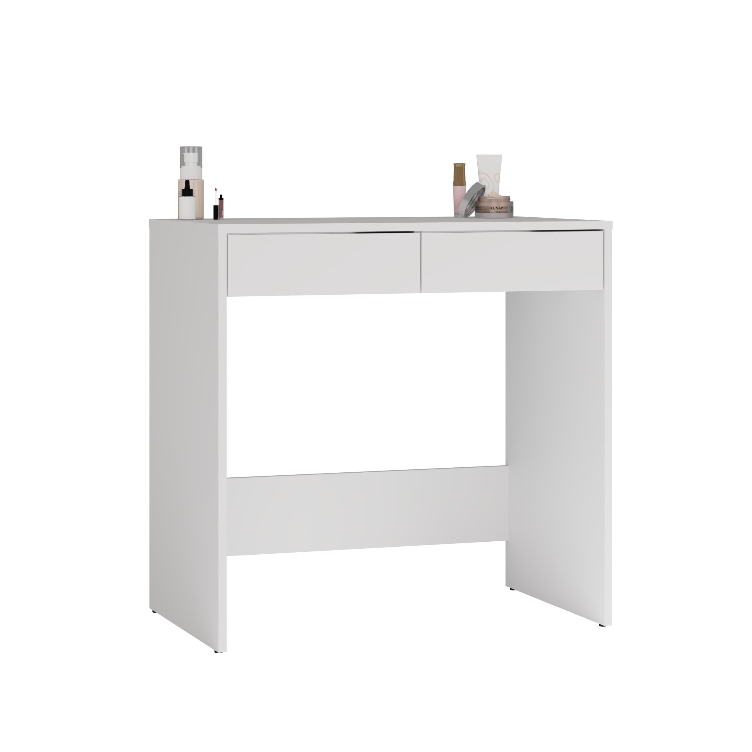 Scrivania Moderna Salvaspazio 81x80x50 cm, Scrittoio con 2 Cassetti per Cameretta e Studio, Tavolo PC Piccolo e Compatto, Superficie Antigraffio, Design Elegante, Bianco Opaco o Beige SCT13 (Bianco)