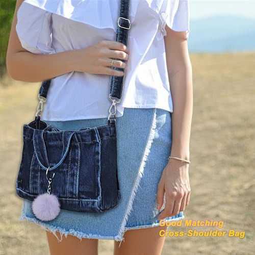 Image of SoonerCozer Crossbody Denim Purse Fashion Small Hobo Bag Stylish Handbag Tote Bag for Women