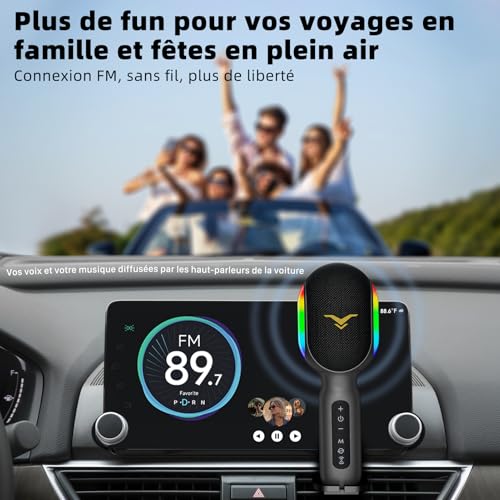 Micro karaoke compatible iPhone et Android doté de haut-parleurs et effets LED - 3