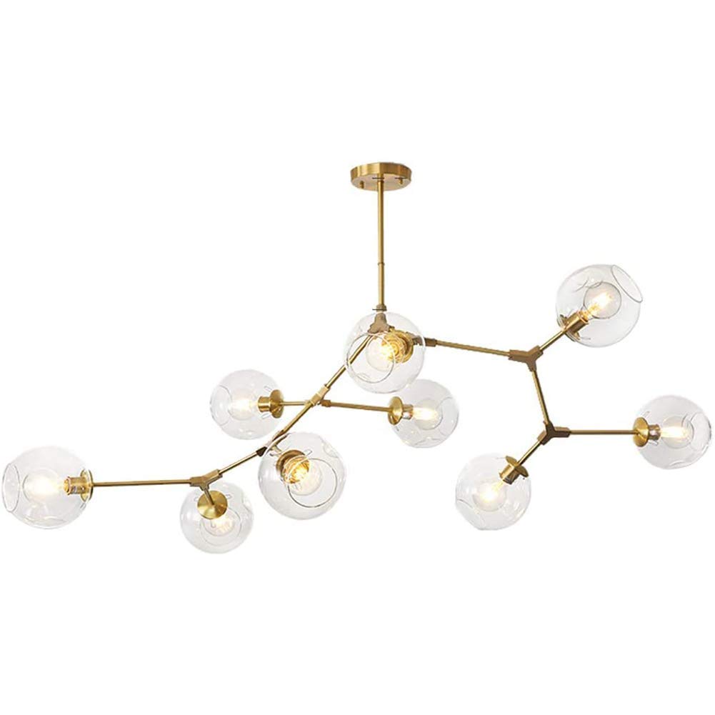LYMSXAZOU Industrial Vintage Brass Ceiling Light Fixture Chandelier with 5 Adjustable Arms Perfect for Bedroom Living Room and FoyerTransparent Color 9 Lights Option Available