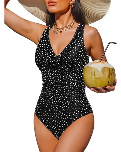 Holipick Damen-Badeanzug, Bauchkontrolle, einteilig, Push-Up-Badeanzug, volle Abdeckung, schlankmachende Bademode, Schwarze Punkte, XL Holipick Damen-Badeanzug, Bauchkontrolle, einteilig, Push-Up-Badeanzug, volle Abdeckung, schlankmachende Bademode, Schwarze Punkte, XL