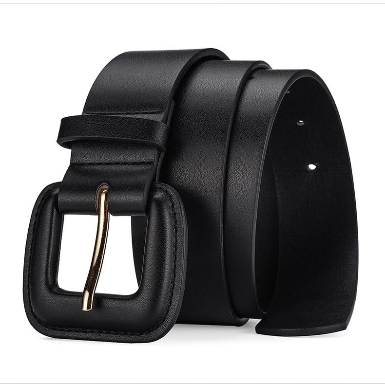 COTIM COYIN Women's Wide Leather Belt with Gold Buckle for Jeans, Dress3