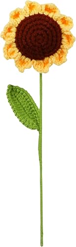 Margarita artificial de ganchillo de girasol de punto con decoración de tallo hecho a mano para centros de mesa