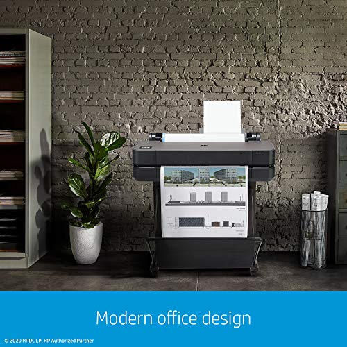 hp designjet t630 large format wireless plotter color printer - 2434 with auto sheet feeder media bin amp stand 5hb09ablack