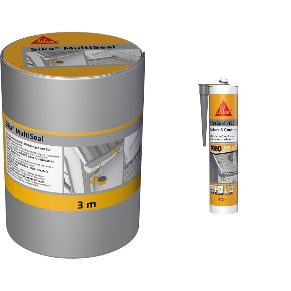 SikaSeal-189 mastic gris et bande Sika MultiSeal alu pour réparer les fuites de toiture