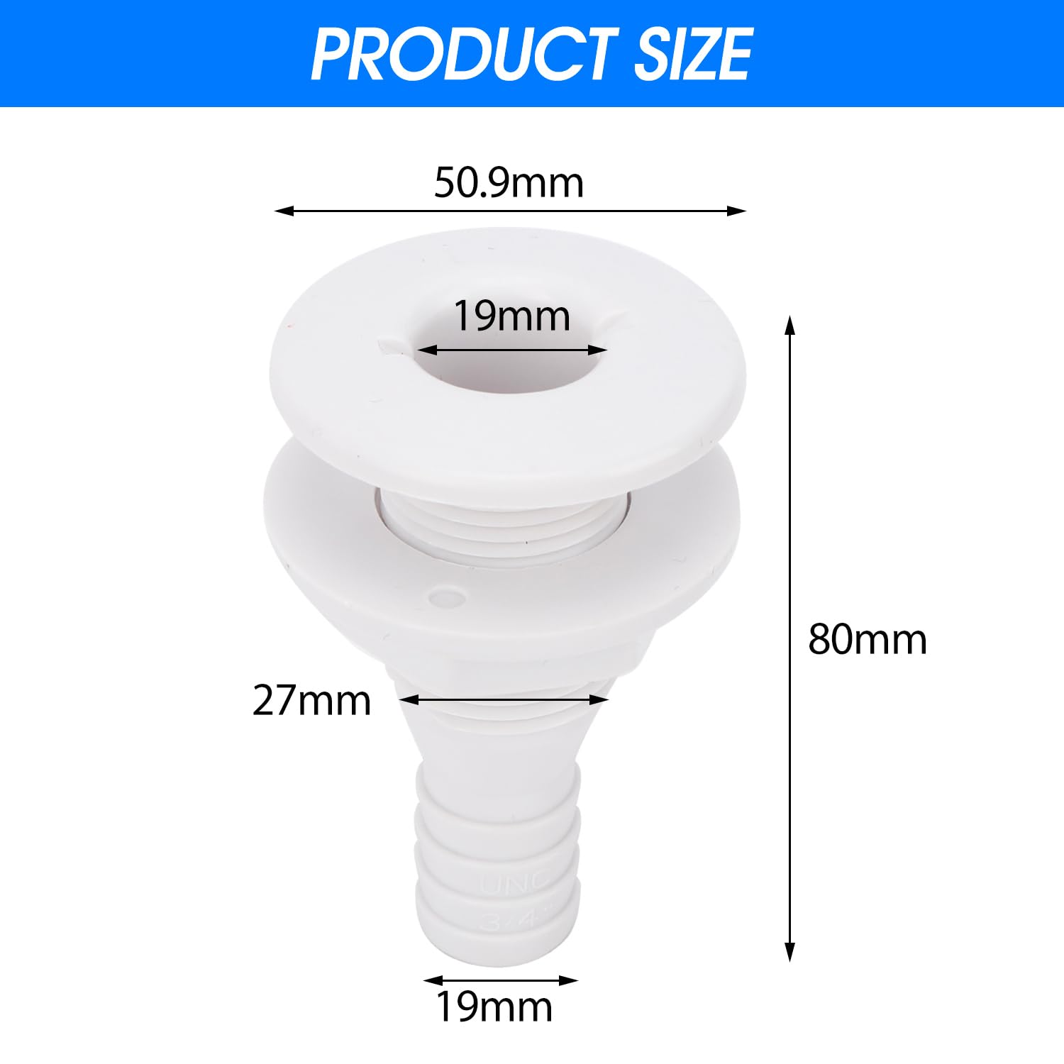 Raccord De Coque Droit Tissting – 3/4" 80mm, ABS Marin, Pour Vidange Bateau Et Yacht, Résiste à La Corrosion