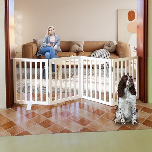 SFJC Foldable Freestanding Dog Gate With Door Indoor