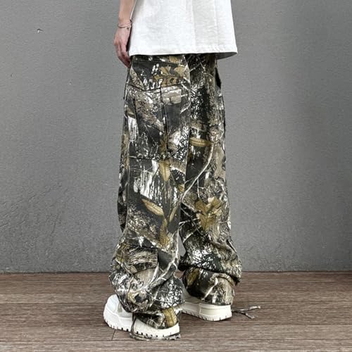 Women's Y2K Retro Cargo Pants Loose Fit Leaf Camo Print Streetwear Casual Trousers Unisex Baggy Jeans Edgy Style Dark Black4