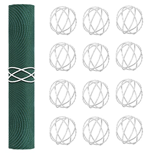 Shinowa 12PCS Anillos de Servilleta Tejido, Servilleteros de Metal para Bodas Fiestas Vacaciones Banquetes Hotel Pascua Cenas Decoraciones de Mesa Cena de Navidad, Plata Cover