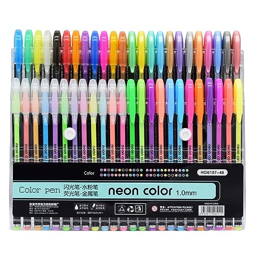 Image of TRU TOYS Neon Color Gel Pen Set consisting Fluorescent, Metallic, Glitter, and Pastel Colour pens for DIY Art & Crafts (Sketching, Drawing & Painting Purpose) (48 Pieces)