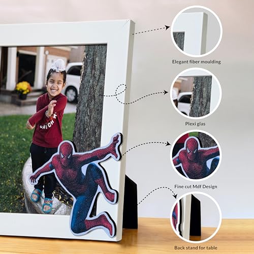 Image of Art Street Table Photo Frame with Cute Cartoon Character Design Wooden Table Photo Frame For Children, Kids Birthday Party Return Gifts For Girls Boys - Age 6-12 Years (White, Picture Size: 5x7 Inch)