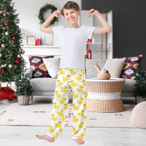 Boy's Pants Yellow Rubber Duck White Jogger Pants Elastic Waist Long Bottoms Trousers with Pockets 6-14 Years2