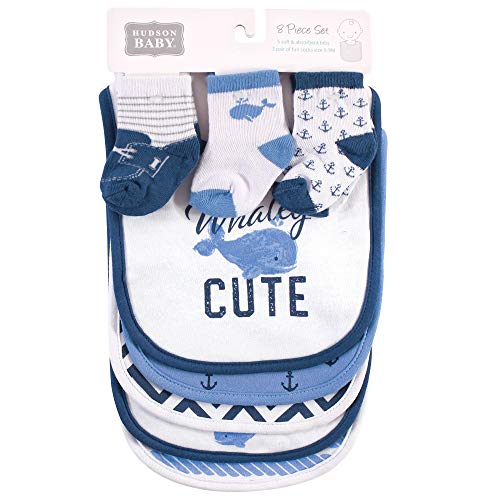 Image of Hudson Baby Unisex Baby Cotton Bib and Sock Set, Whaley Cute, One Size