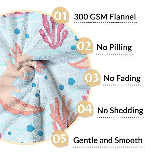Girl Blanket - 50x60 Inches Cute Axolotl Throw - Light Blue Soft Fuzzy Blankets for Bed, Couch & Living Room