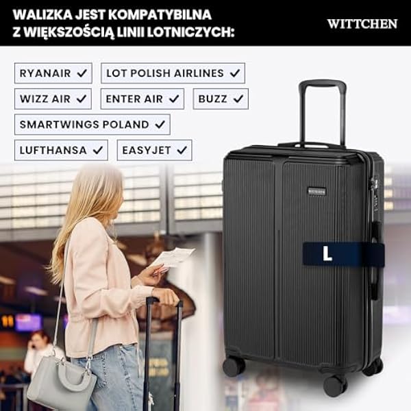 Чемодан WITTCHEN Stripes Line Medium Travel luggage ABS hard case 4 двойных колеса Телескопическая ручка Шифровой замок Черный