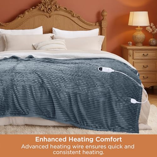 Image of Bedsure GentleSoft Electric Blanket King Size - Soft Ribbed Flannel Heated Blanket with Dual Control, Heating with 10 Heat Settings & 10 Time Settings, 8 hrs Timer Auto Shut Off (90x100 inches, Grey)