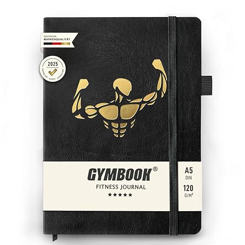 GYMBOOK® Fitness Journal - Hochwertiges Trainings-Tagebuch, Workout-Notizbuch & Logbuch für Frauen & Männer. Handlich in A5