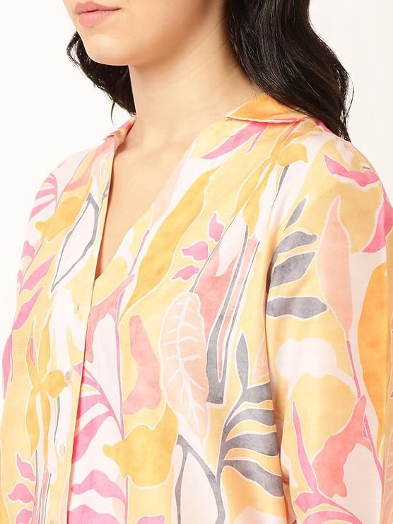 Image of STORIES OF BANNO'S SWAGGER Premium Poly Muslin Floral Co-Ord Set for Women | Soft Pajama Set | Elegant Printed Nightwear Lounge Outfit | Trendy Casual Wear Co-Ord Set