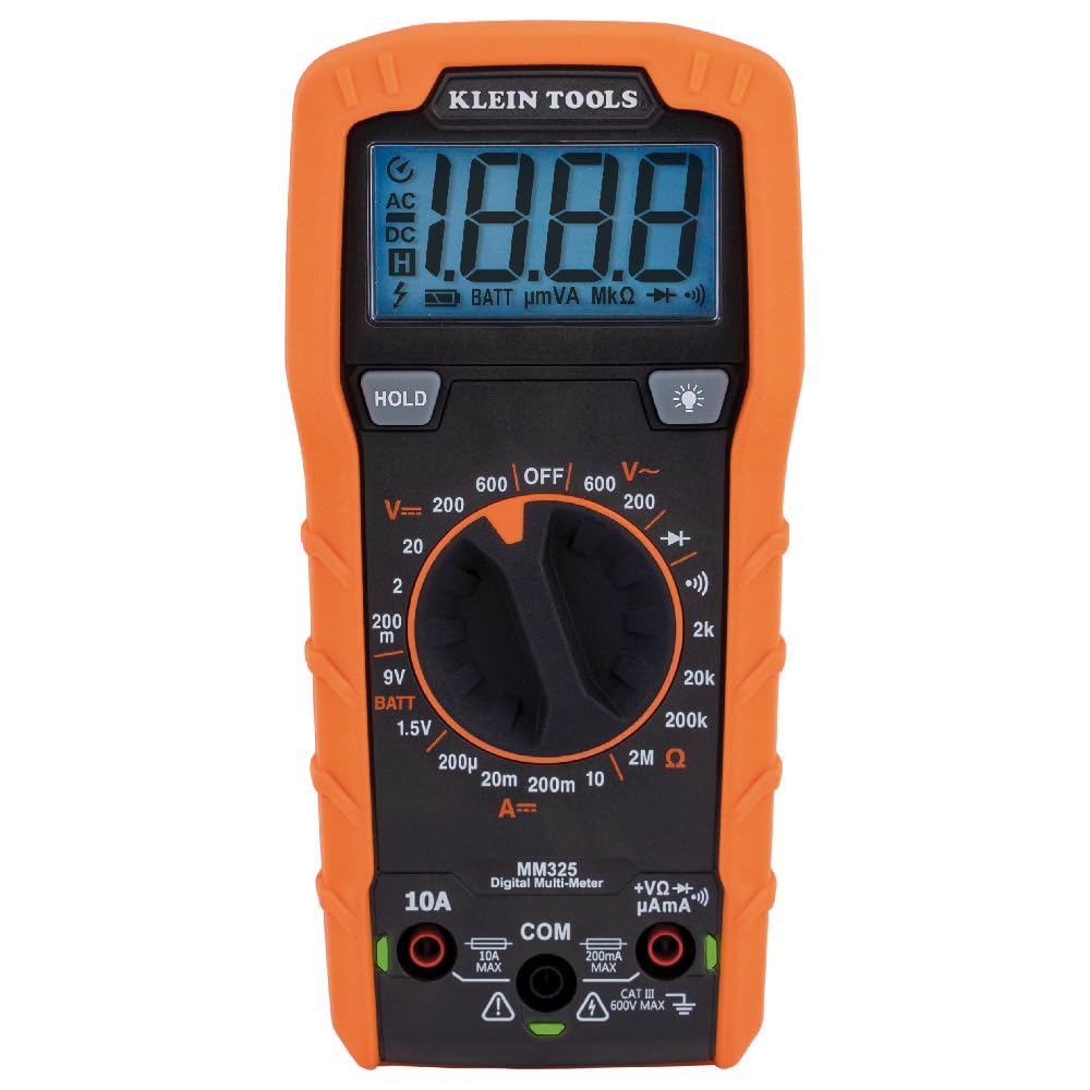 Klein Tools MM325 Multimètre numérique 600V AC/DC | Appareil de mesure électrique à sélection manuelle | Multimètre digital | Tension Courant Résistance | Test diode Continuité Test batterie CAT III