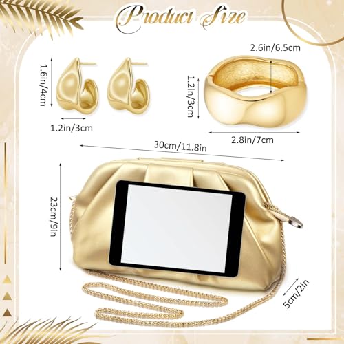 Image of Landical 3Pcs Gold Clutch Purse Jewelry Set for Women Evening Bag Cuff Bracelet Earring Gold Accessories for Women Prom Party
