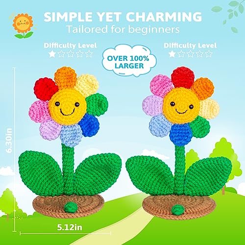 Image of Crochetta Crochet Kit for Beginners, Crochet Kit w Step-by-Step Video Tutorials, Crochet Starter Kit Learn to Crochet Kits for Adults Kids Beginners, 2 Sunflower Phone Holders (40%+ Yarn Content)