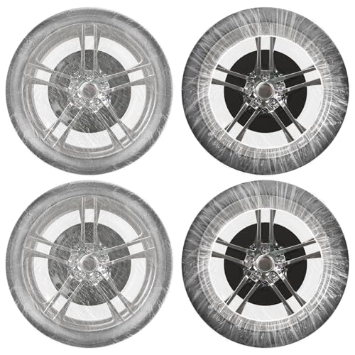 DaisyInner 100 Pcs Disposable Car Tire Covers Plastic Waterproof Tire Wheel Protector for Car Truck SUV Trailer Camper Universal Covering