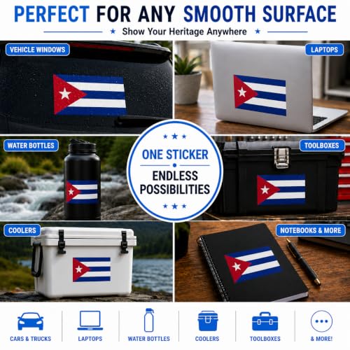 Image of Cuba Vinyl Flag Stickers, Car Decals, Waterproof Indoor Outdoor, Laptop Stickers, Car Bumper, Cuban Flag, 5 x 3 Inches, Set of 3